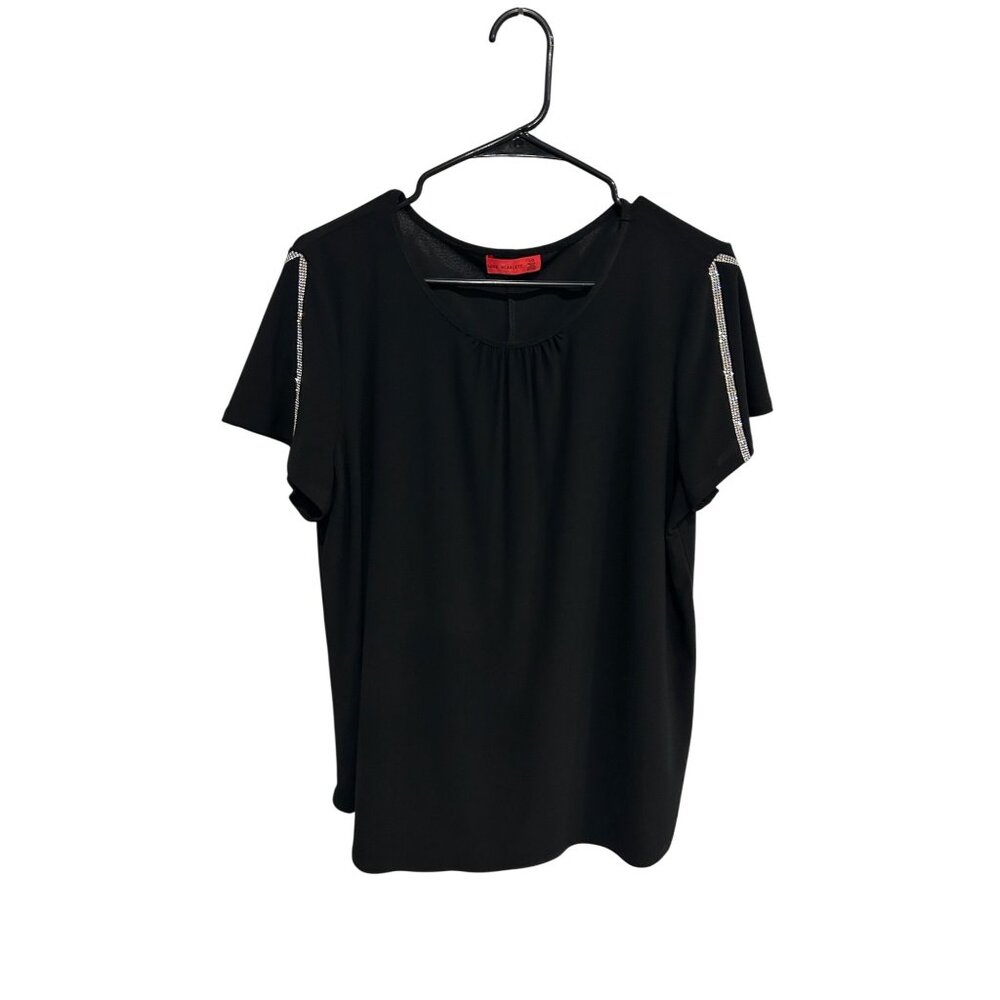 Love Scarlett Embellished Rhinestone Trim Short Sleeve Blouse Size Large Glam